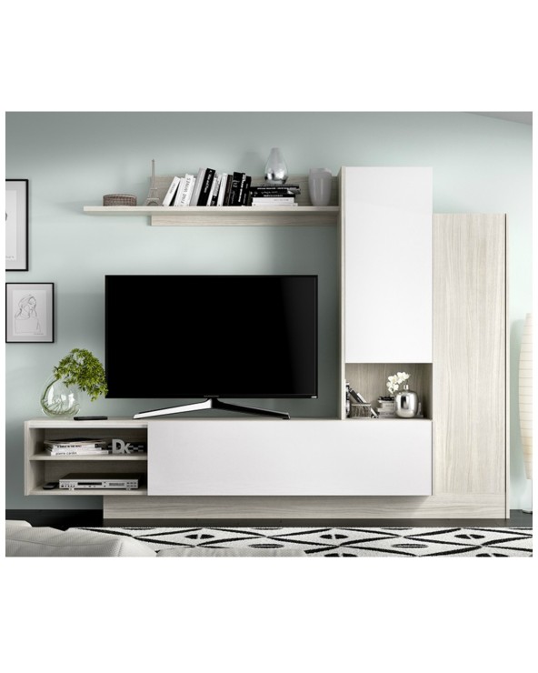 MUEBLE SALÓN MODERNO 218 CM EN GRIS Y BLANCO BRILLO ELIA