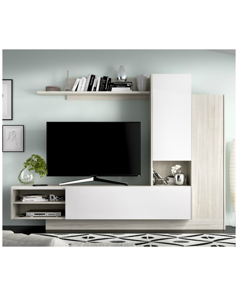 Mueble Salón Moderno Pequeño Elia - Mueble Salon MoDerno 218 Cm En Gris Y Blanco Brillo Elia
