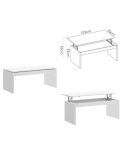 MESA CENTRO ELEVABLE EN BLANCO BRILLO O NATURAL 102X50 CM SARA