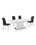 MESA COMEDOR EXTENSIBLE BLANCA MATE PIE CENTRAL 160x90 CM CLAUDIA