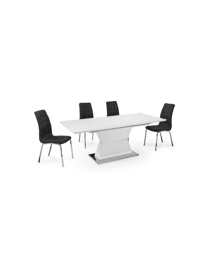 MESA COMEDOR EXTENSIBLE BLANCA MATE PIE CENTRAL 160x90 CM CLAUDIA