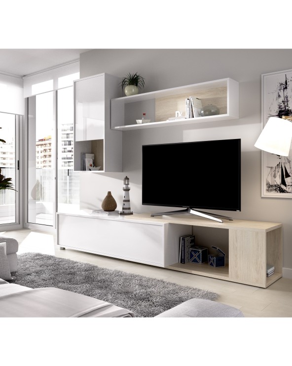 MUEBLE DE SALÓN BLANCO-NATURAL O GRIS-GRAFITO  180-230 CM LENS