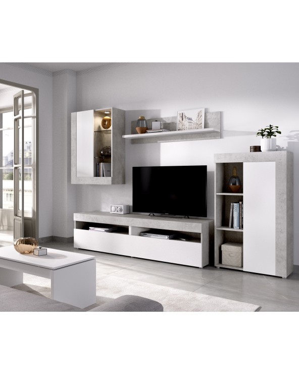 MUEBLE SALÓN BLANCO Y CEMENTO DE 265 CM OSAKA