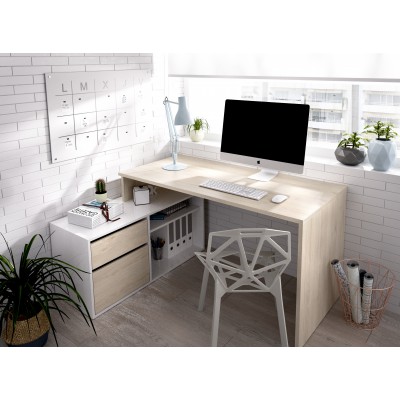 Mesa escritorio de esquina blanco y natural Roi