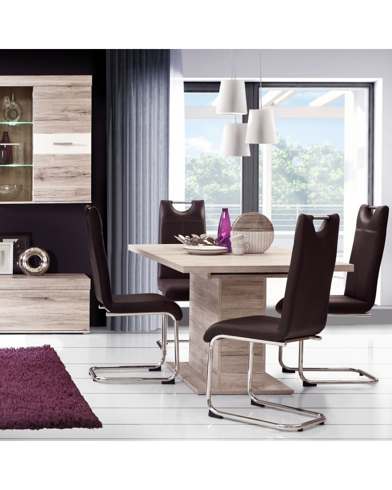 Mesa comedor extensible pie central acabado roble - MERKAHOME.COM Mesa comedor extensible pie central acabado roble - MERKAHOME.COM