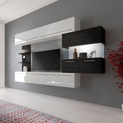 Mueble de salón colgante 265 cm blanco y negro Milán