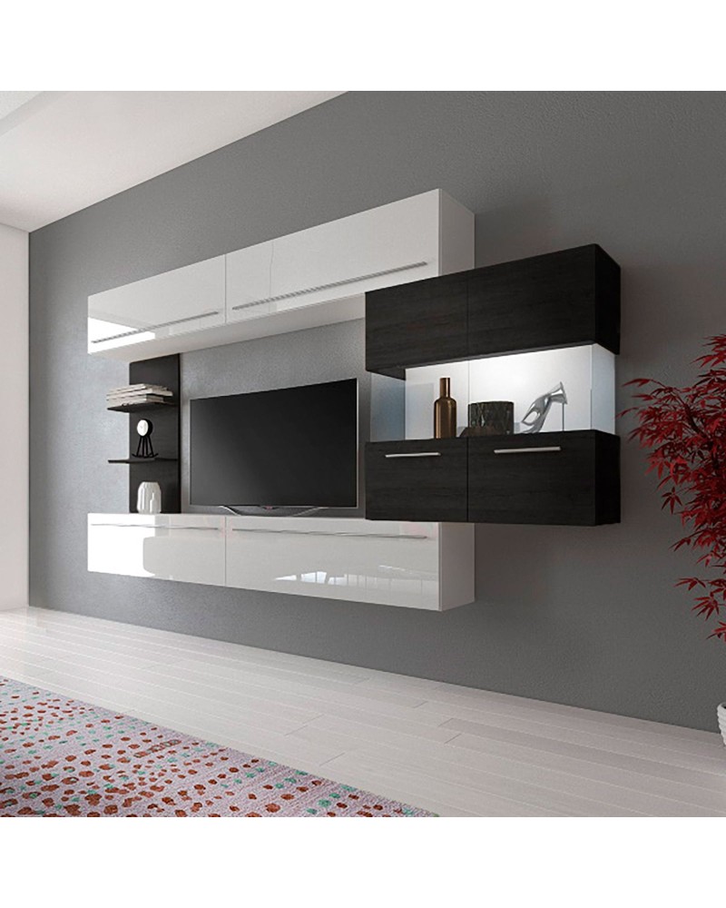 Mueble Salón blanco y negro Milán - MERKAHOME.COM