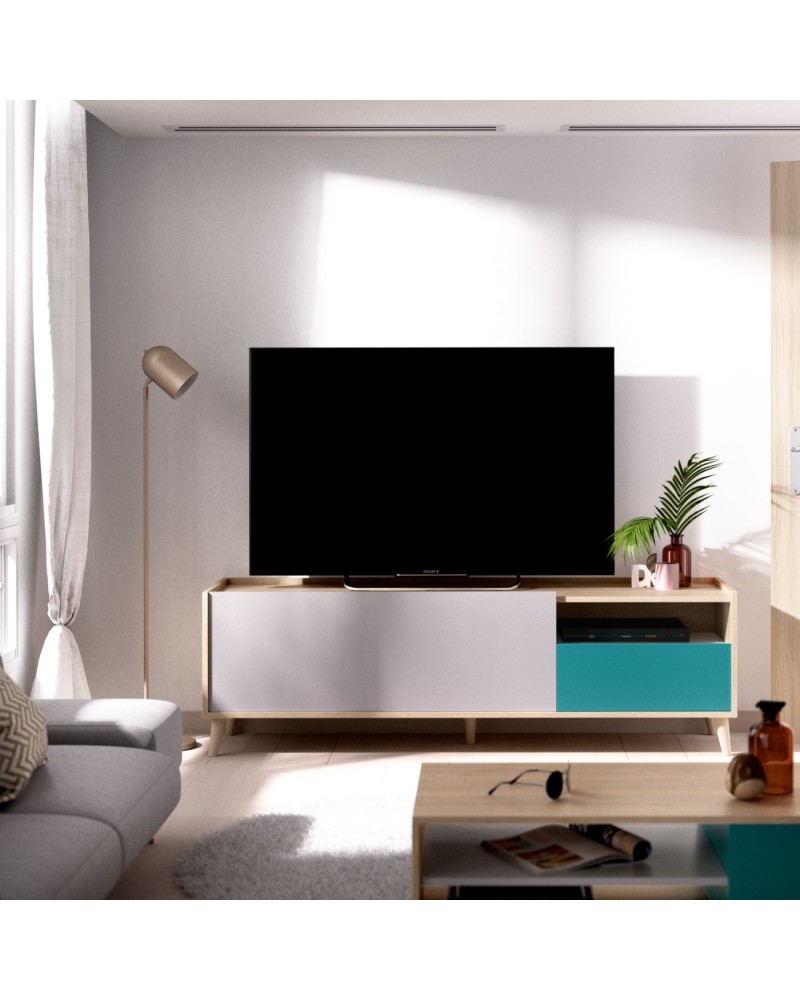 Mueble TV 3 puertas 1 cajón blanco nórdico