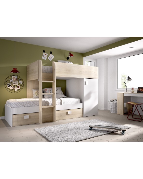 CAMA TREN CON ARMARIO Y CAJONES 253 CM MOD. GREY