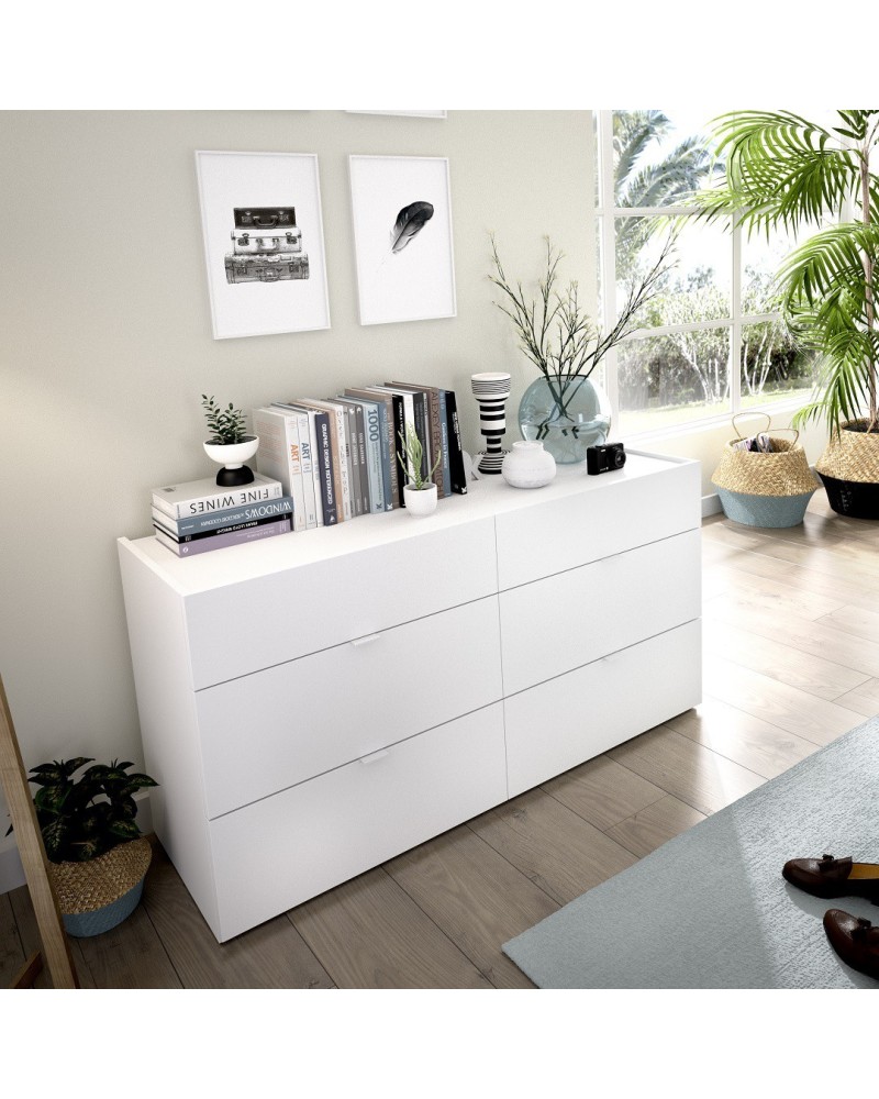 Cómoda Blanca doble de 120CM 6 cajones Goleta - MerkaHome