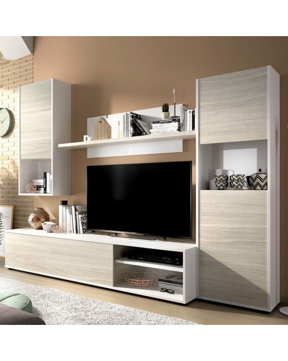 MUEBLE SALON BLANCO BRILLO Y GRIS 220 CM SKY