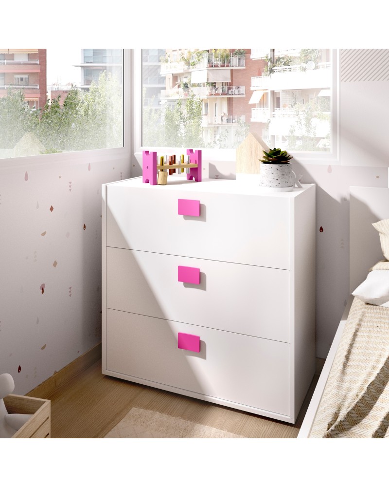 CÓMODA 3 CAJONES BLANCA 80 CM LYS