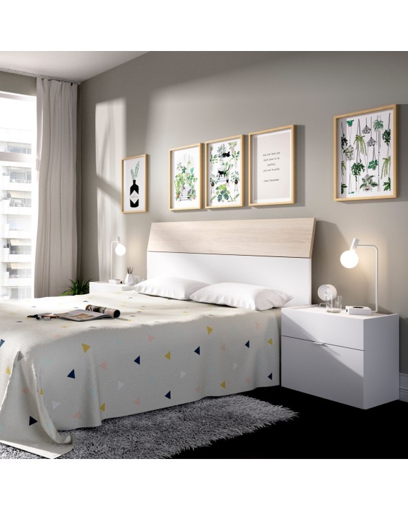 CABECERO CON MESILLAS BLANCO BRILLO Y NATURAL 258 CM GOLETA