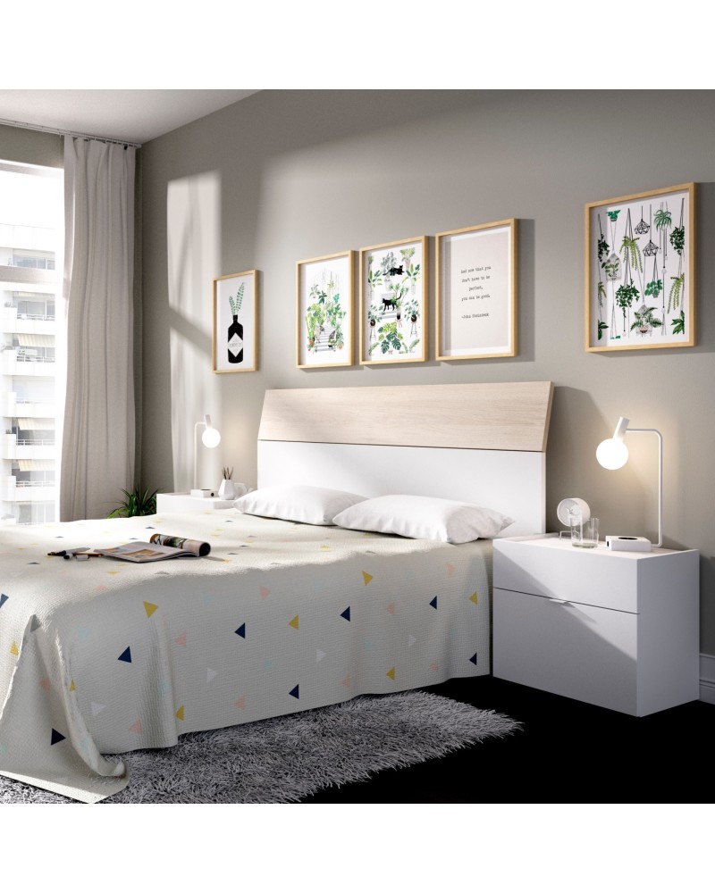 CABECERO CON MESILLAS BLANCO BRILLO Y NATURAL 258 CM GOLETA