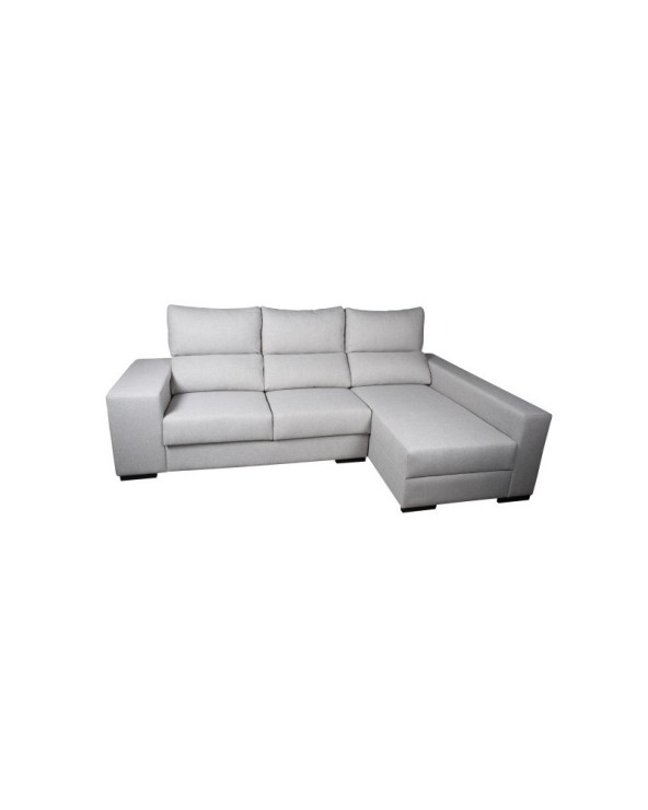 Sofá chaiselongue con arcón y puffs gris 255x150 cm Queens