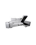 Sofá chaiselongue con arcón y puffs gris 255x150 cm Queens