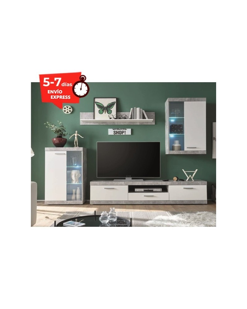 MUEBLE DE SALÓN COLOR CEMENTO Y BLANCO 255 CM OXFORD