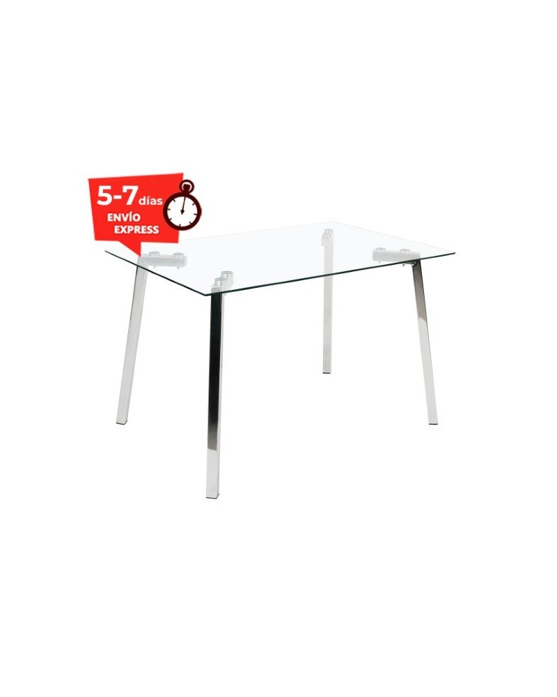 MESA COMEDOR FIJA CRISTAL Y PATA CROMADA 140X90 CM JAIRO