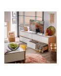 Mueble de TV con cajones roble y cristal blanco 188cm Mónaco