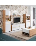 Mueble de salón roble artisan y cristal blanco 328 cm Mónaco