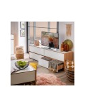 Mueble de salón roble artisan y cristal blanco 328 cm Mónaco