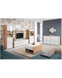 Mueble de salón roble artisan y cristal blanco 328 cm Mónaco