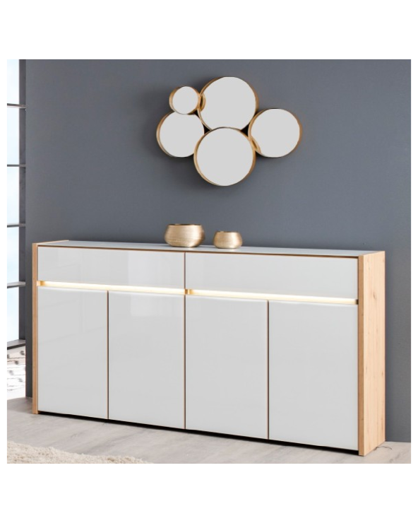 Aparador roble artisan y cristal blanco 165 cm Mónaco