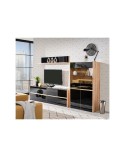 Mueble de TV con cajones roble y cristal negro 188 cm Montecarlo