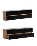 Mueble de TV con cajones roble y cristal negro 188 cm Montecarlo