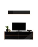 Mueble de TV con cajones roble y cristal negro 188 cm Montecarlo