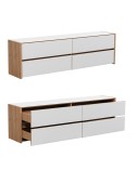 Mueble de TV con cajones roble y cristal blanco 188cm Mónaco
