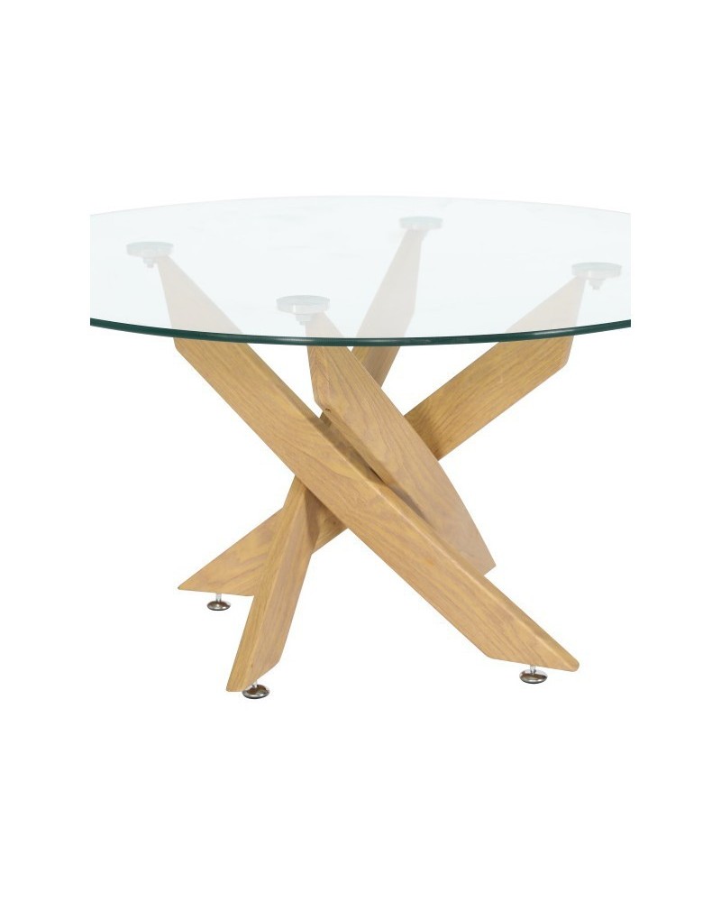 Mesa centro redonda cristal 80 cm y pata madera Celia