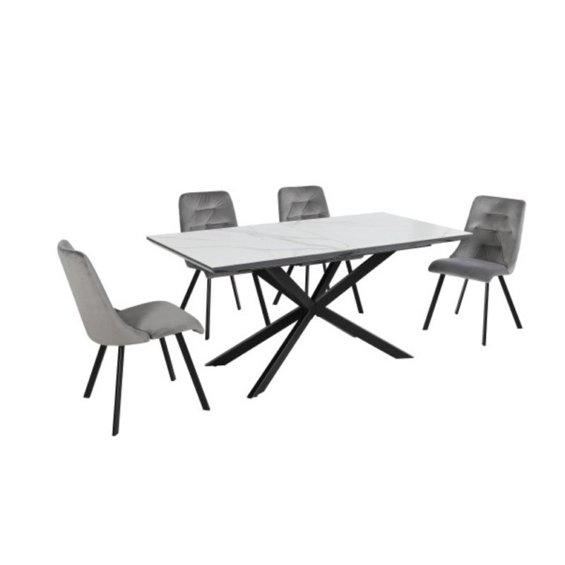 Juego de comedor IVA (mesa negra/blanca/sillas blancas)