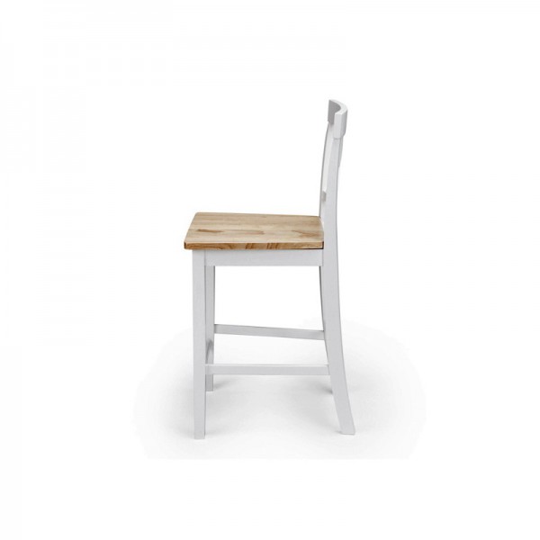 Taburete alto blanco con asiento en madera