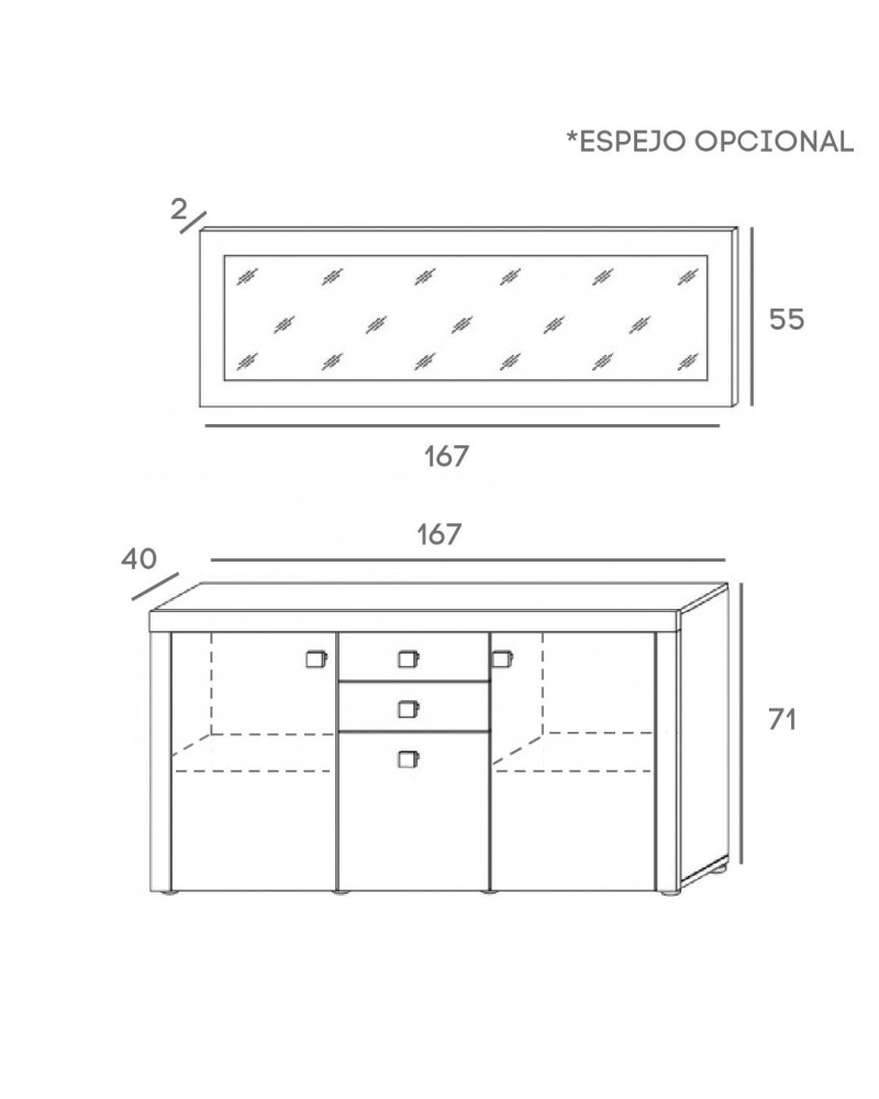 Aparador 3 puertas y 2 cajones 167 cm México