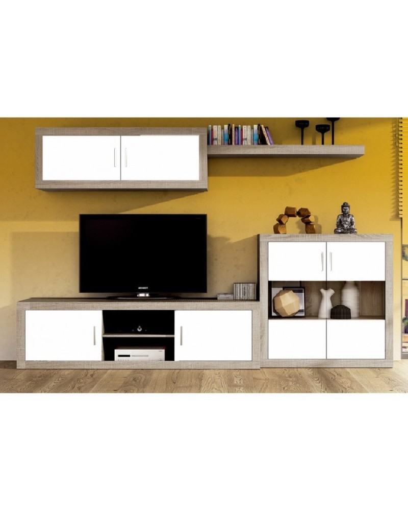 Mueble salón 290 cm Roble y blanco o grafito Lucía