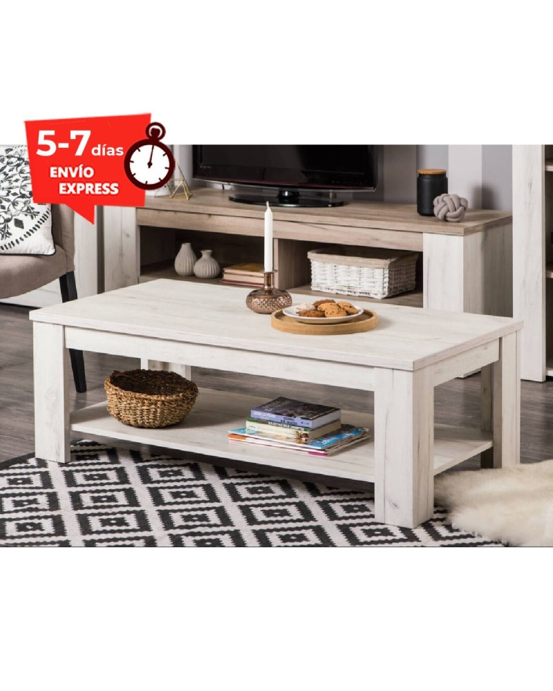 Mesa de centro fija 120x60 cm roble blanco Brodway