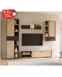 Mueble salón 260 cm roble y gris París