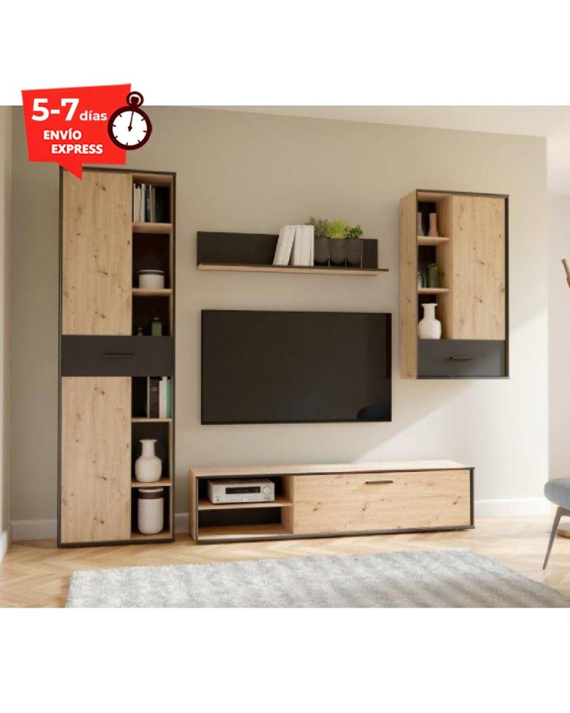 Mueble salón 260 cm roble y gris París