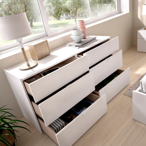 Sideboard cómoda dormitorio 6 cajones blanco brillante Onda