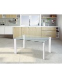 Mesa comedor fija cristal y patas blancas 150x90 cm Huesca