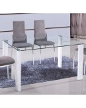 Mesa comedor fija cristal y patas blancas 150x90 cm Huesca