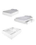 CAMA CANAPÉ 150 CM CON  4 CAJONES EN BLANCO BRILLO O NATURAL ANAHÍ