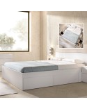 CAMA CANAPÉ 150 CM CON  4 CAJONES EN BLANCO BRILLO O NATURAL ANAHÍ