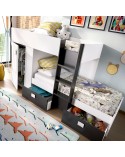 CAMA TREN 271 CM CON CAJONES Y ARMARIO FINN
