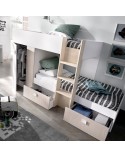 CAMA TREN 271 CM CON CAJONES Y ARMARIO FINN