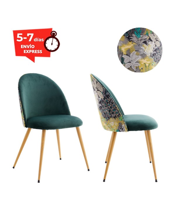 Silla tapizada tela velvet verde y pata madera Federica