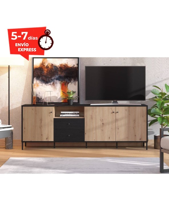 Mueble TV negro y artisan 208 cm Normandía