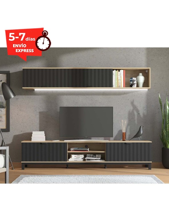 Mueble de salón artisan y negro 218 cm Palermo