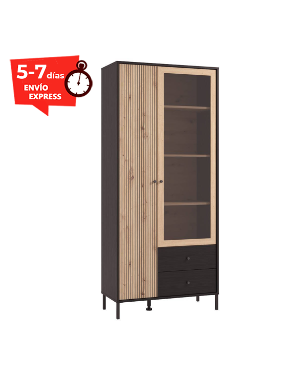 Vitrina 2 puertas roble y ébano 87 cm Normandía